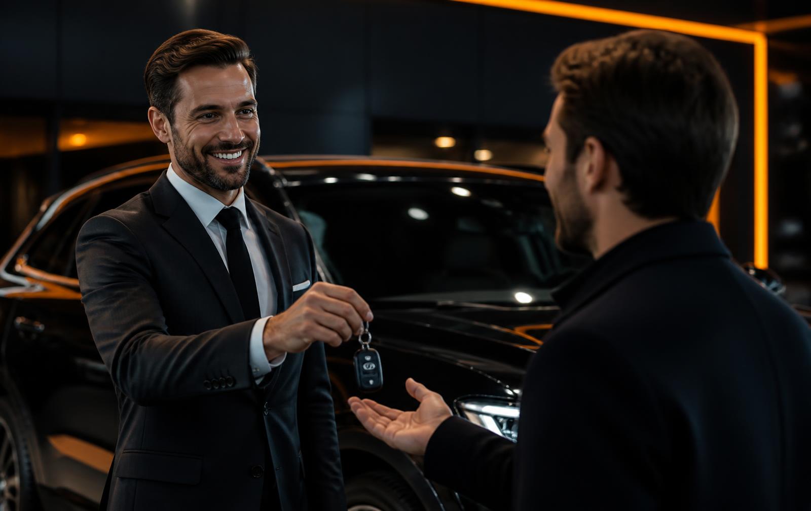 Remise des clés d'un véhicule dans un showroom automobile